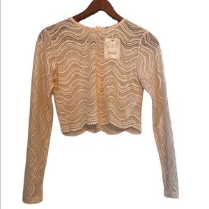 ZARA Light Peach Lace Long Sleeved Zip Back Top